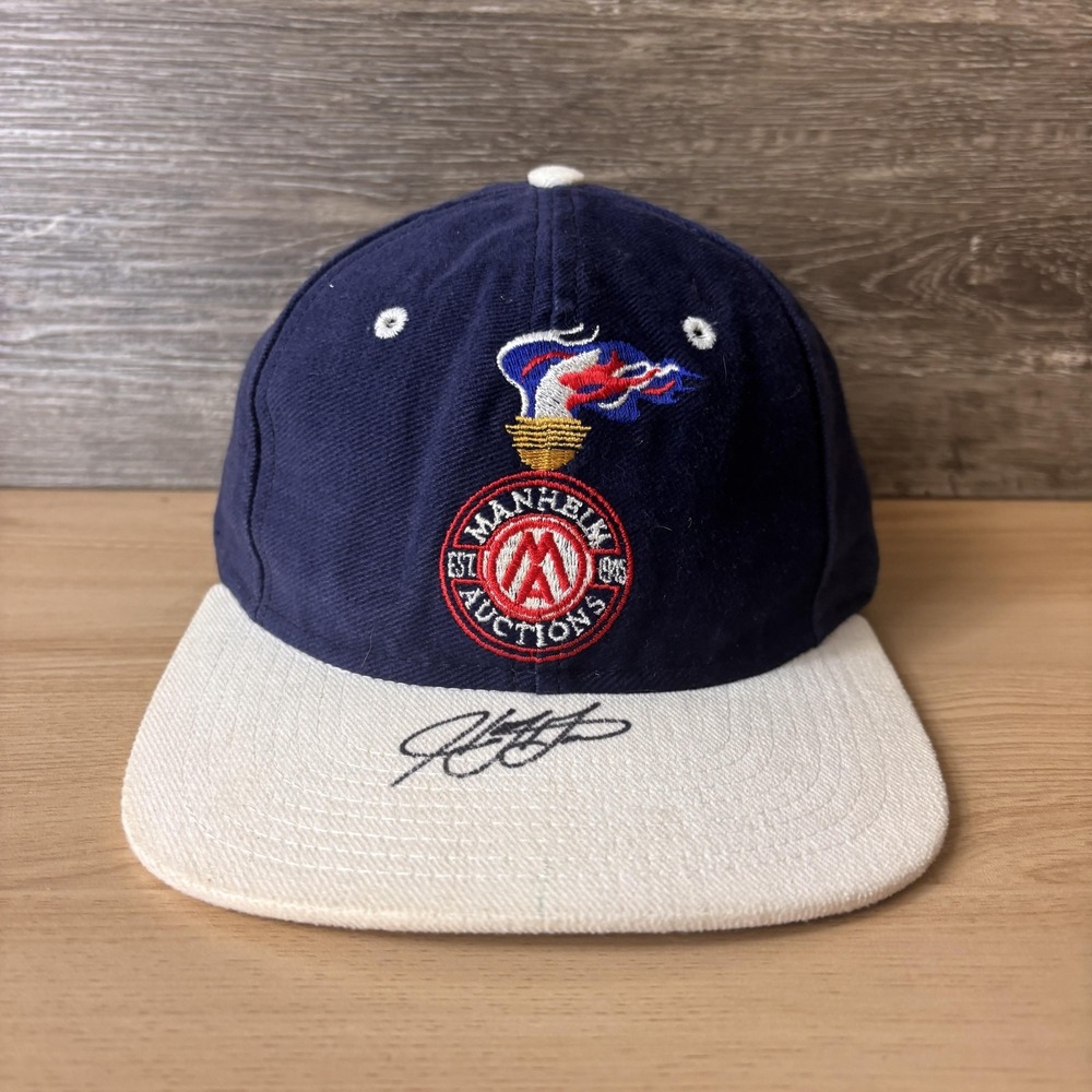 VINTAGE Manheim Auctions Hat Cap Snap Back Signed Embroidered Made USA Mens 90s